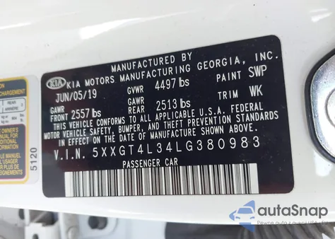 2020 Kia Optima Lx z USA, uszkodzony, nr VIN 5XXGT4L34LG380983